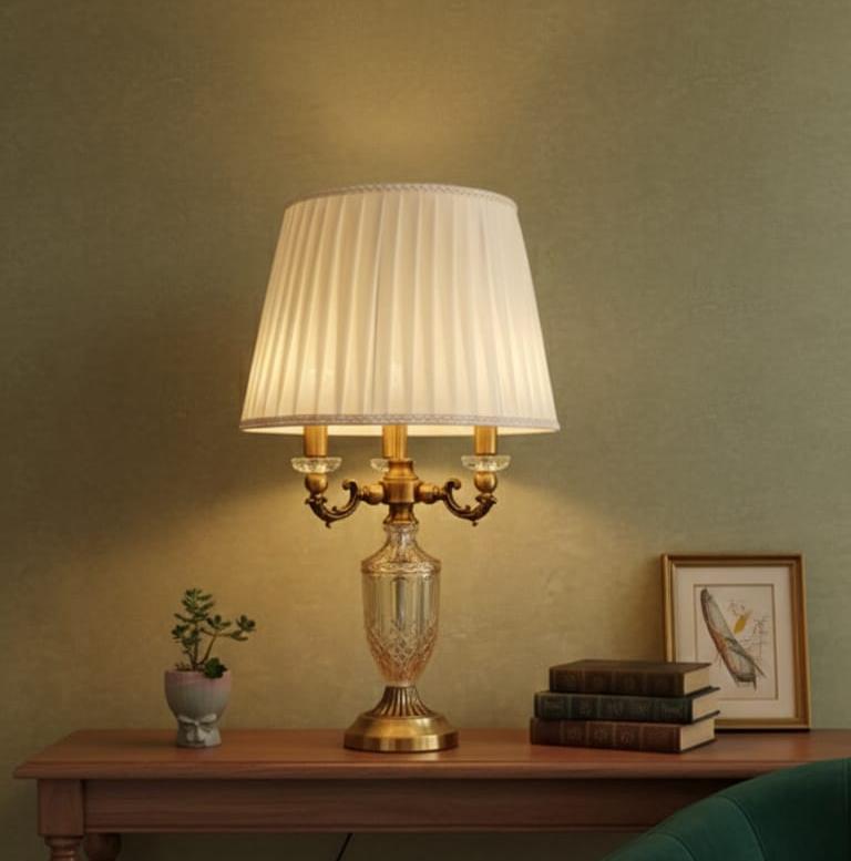 T-8600 Table Lamp Specifications : BULB PRICE :  12,000/- Body Type : Metal + Crystal + Cloth(shade)